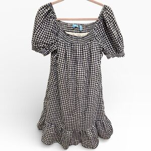 Draper James Black and White Gingham Midi Dress 100% Cotton with Lining